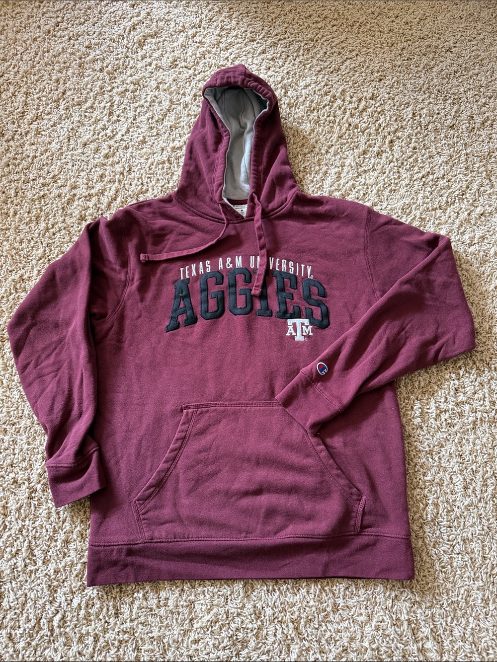 Champion Maroon Crewneck Hoodie with Embroidered Aggies Logo
